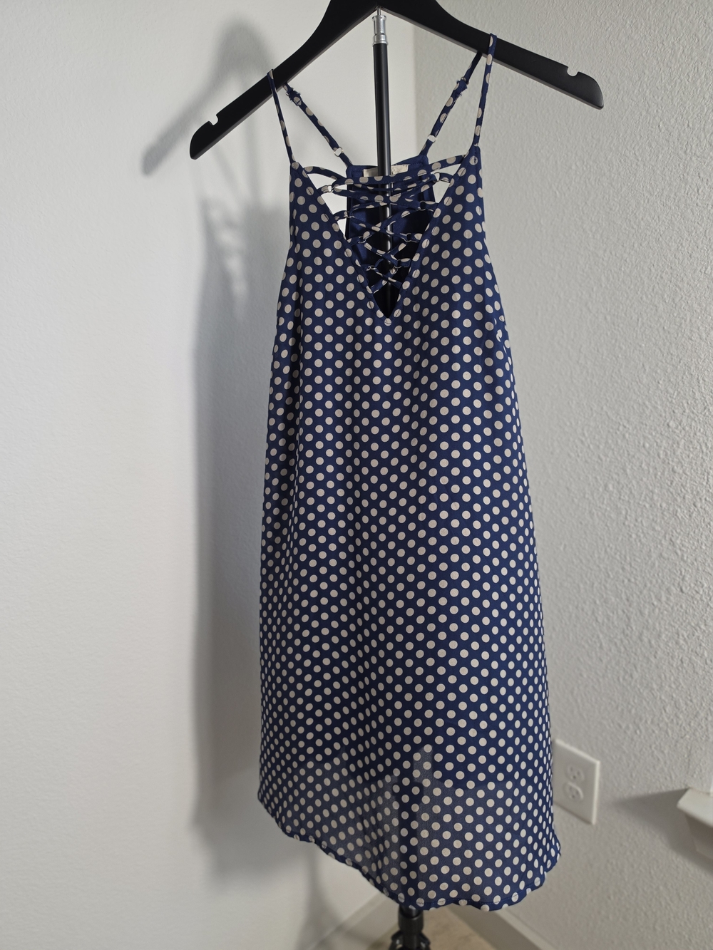 Entro Navy Blue Polka Dot Lace-Up Halter Mini Dress - Size Small